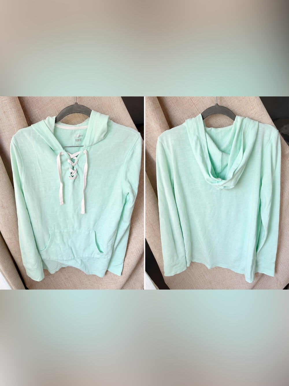 SO Mint Green Lace Up Hoodie Tunic Women’s M Made in Indonesia